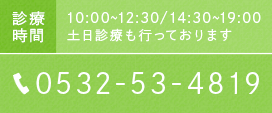 診療時間 10:00～12:30/14:30～19:00 土日診療も行っております 0532-53-4819